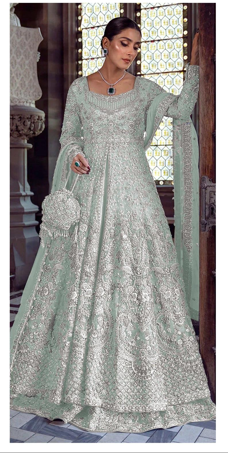pine green wedding dress Olive Side Slit Tulle Long Bridal Gown Lace Appliques light green wedding dresses main image 0