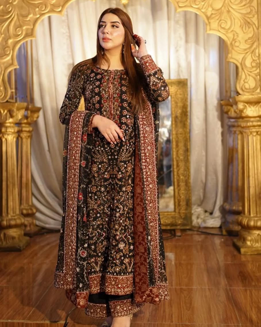 Haris Shakeel - Black Floral pakistani indian wedding bridal dress, mehndi nikkah oufits guest suits Pakistani Designer Dresses Haris Shakeel - Black Floral pakistani indian wedding bridal dress, mehndi nikkah oufits guest suits Pakistani Designer Dresses