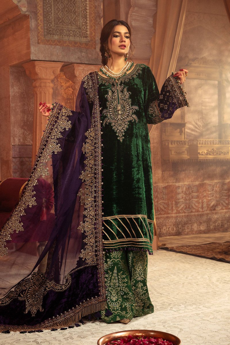 Maria b Velvet Green Dress pakistani indian wedding formal party outfits Pakistani Designer Dresses Maria b Velvet Green Dress pakistani indian wedding formal party outfits Pakistani Designer Dresses