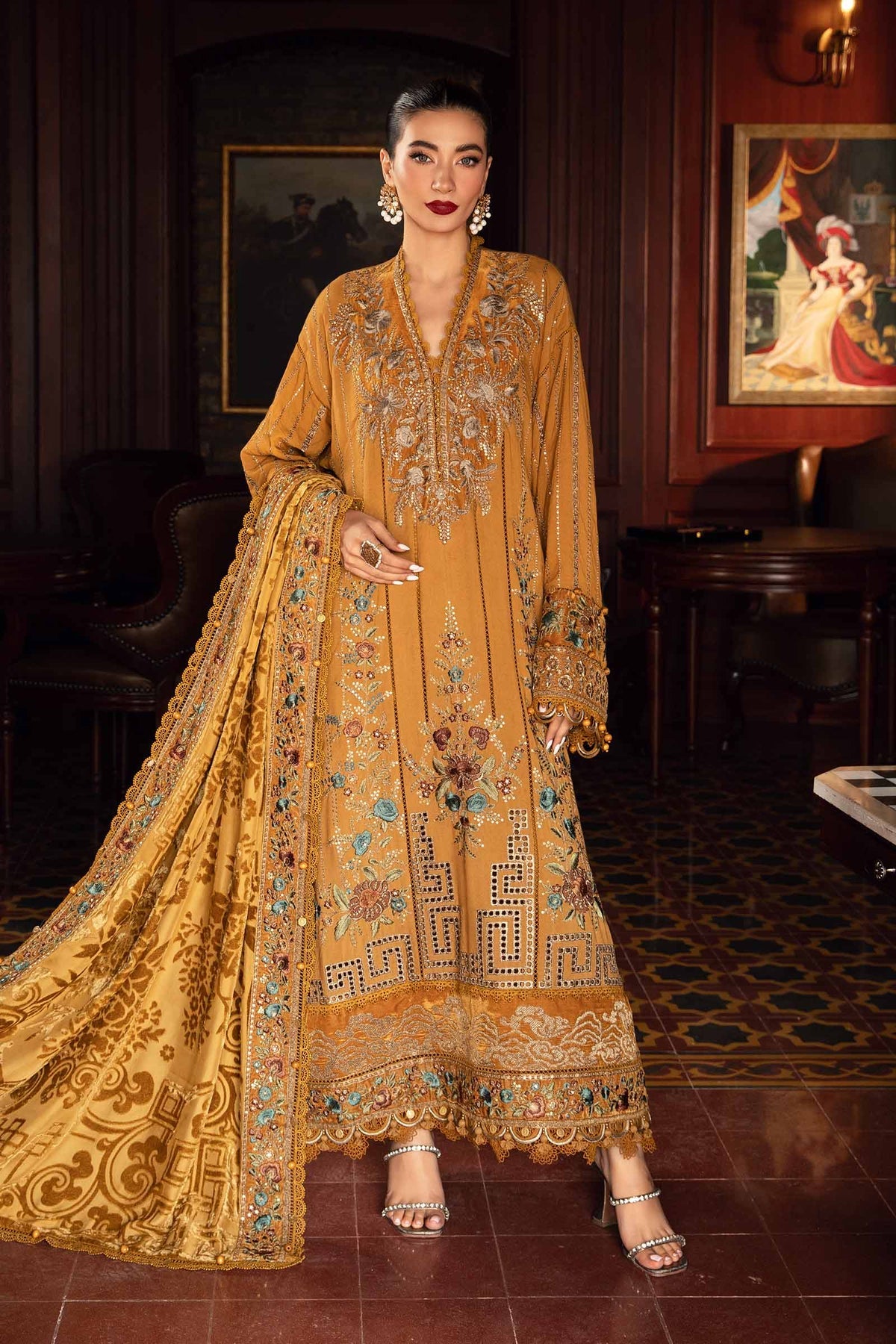 Maria b marina luxe (DL-1210) mustard pakistani indian wedding formal part eid dress usa uk Pakistani Designer Dresses Maria b marina luxe (DL-1210) mustard pakistani indian wedding formal part eid dress usa uk Pakistani Designer Dresses