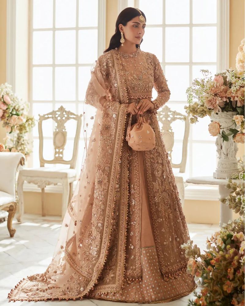 Pakistani Bridal Dresses Latest Peach Color Dresses USA UK