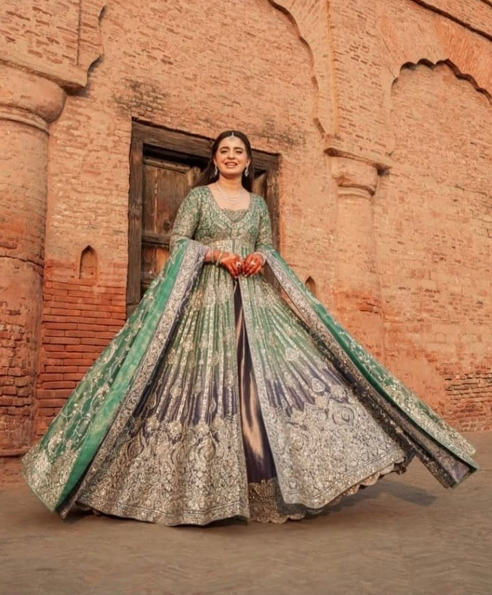 green and gold pakistani dress Bottle Green Salwar Kameez