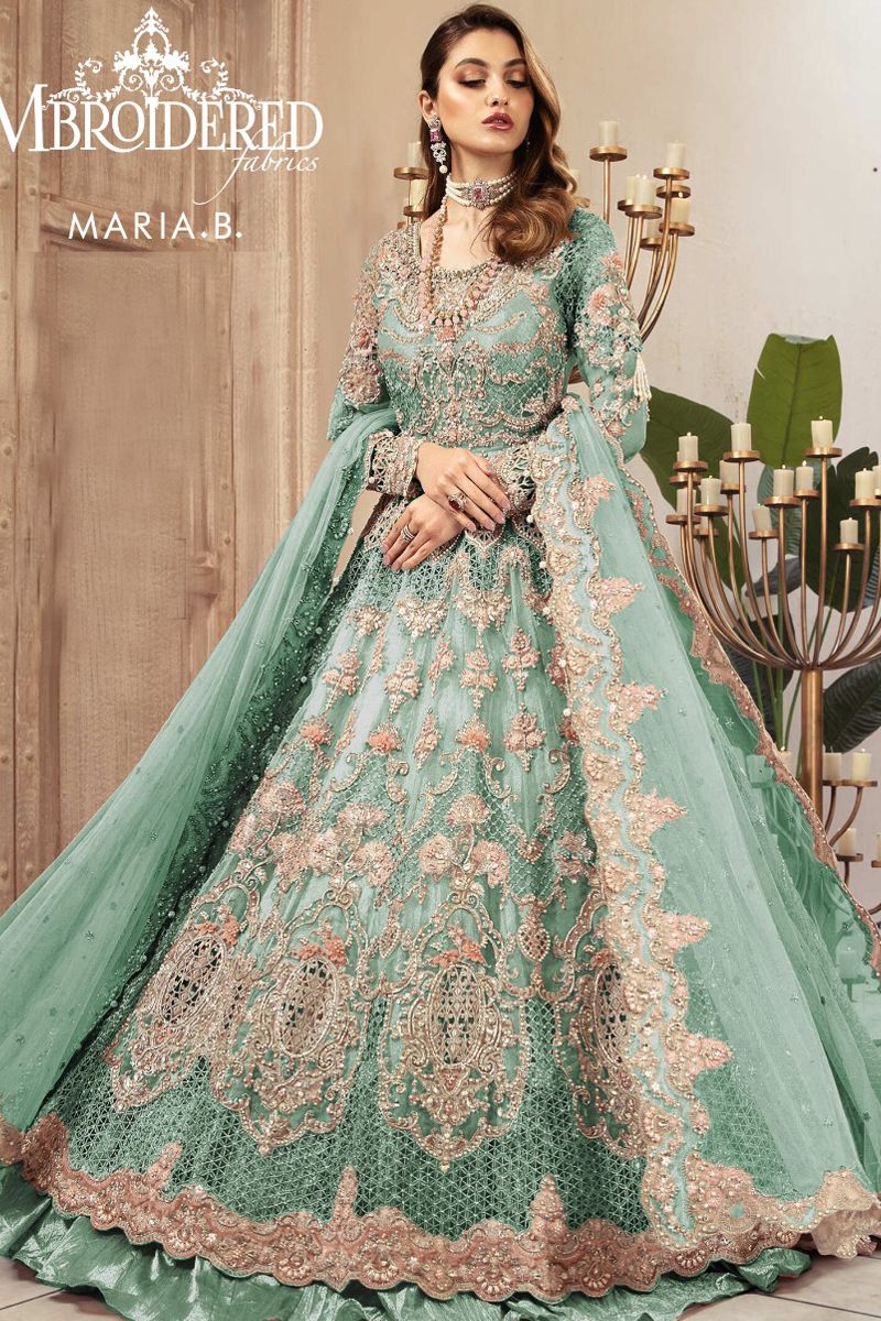 fitted lace wedding dress Maria b Pista green (MC-031) Pakistani Designer Dresses fitted lace wedding dress Maria b Pista green (MC-031) Pakistani Designer Dresses