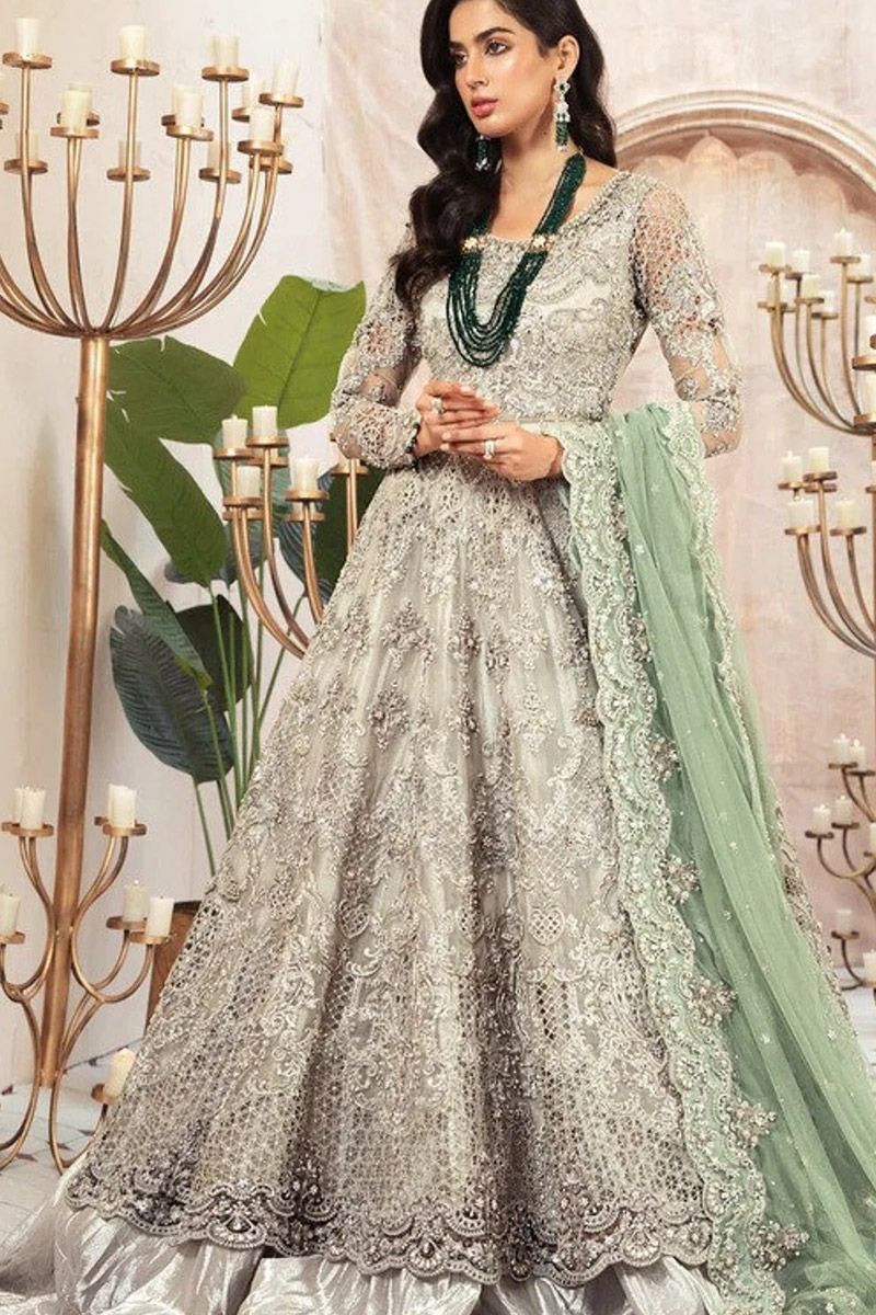 maria b grey dress Maria's muse Ayeza Khan in a celebration of feminine embroideries accentuated on a classic mute grey saree for a timeless appeal with our unstitched Mbroidered Heritage Edition coming soon! @ayezakhan.ak Jewelry: Maria.B