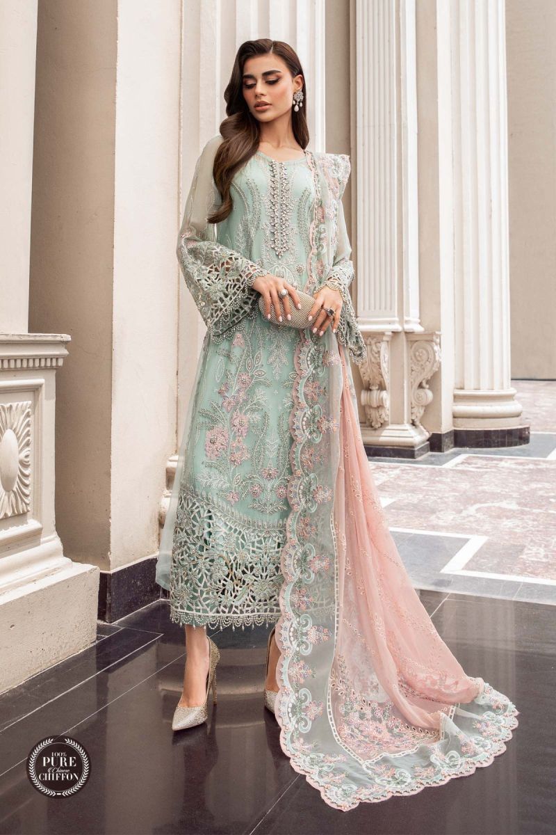 Maria b Chiffon | MPC-23-104 Mint Green Pakistani Designer Dresses Maria b Chiffon | MPC-23-104 Mint Green Pakistani Designer Dresses
