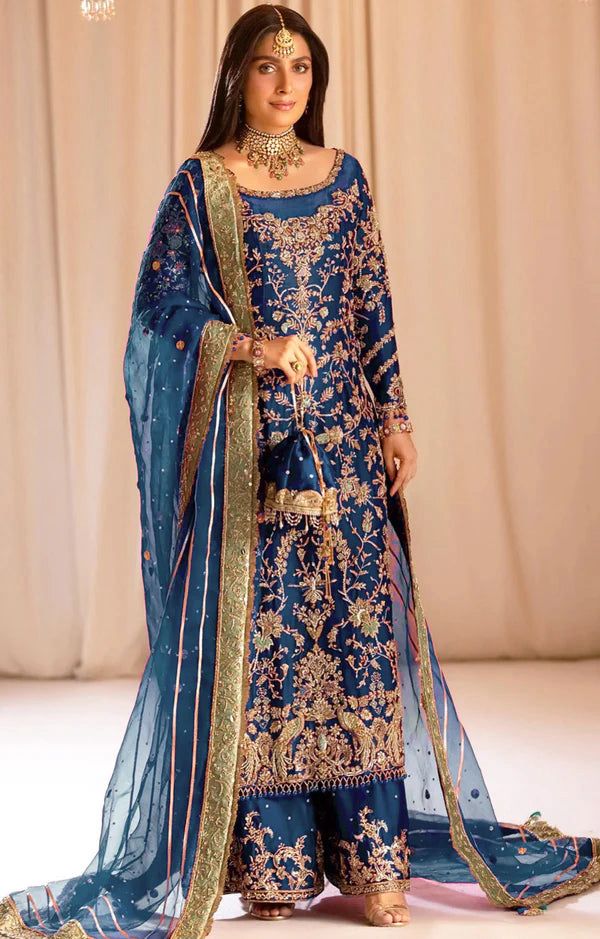 dark blue pakistani bridal dresses Blue Pakistani Outfit Wear Sharara Dress For Women Wedding G main image 1