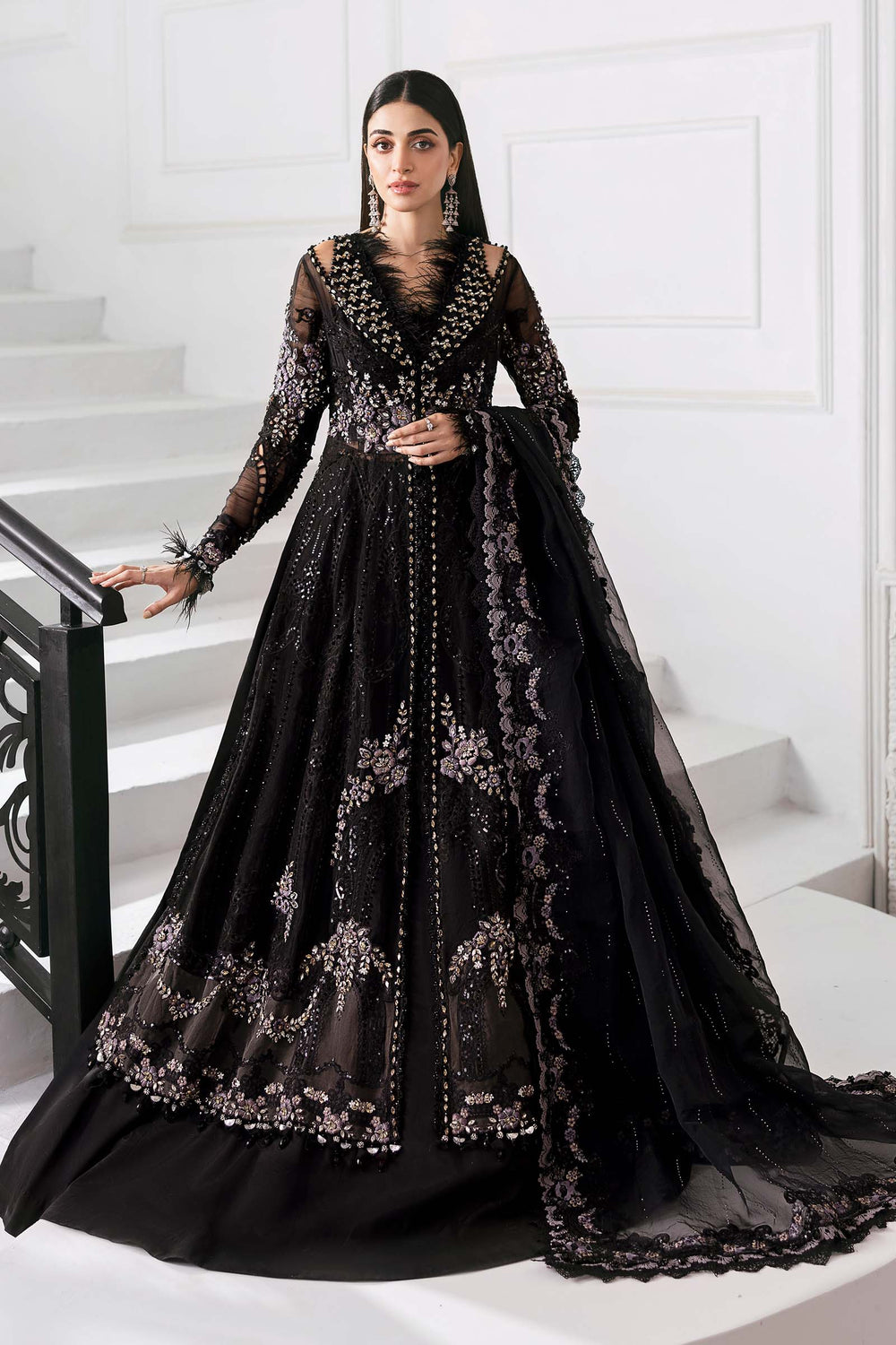 black dress pakistan BD-3004-Black M / 4.9 ft weddingguestdress Reformation Naira Dress | For items that arrive Color:Habanero