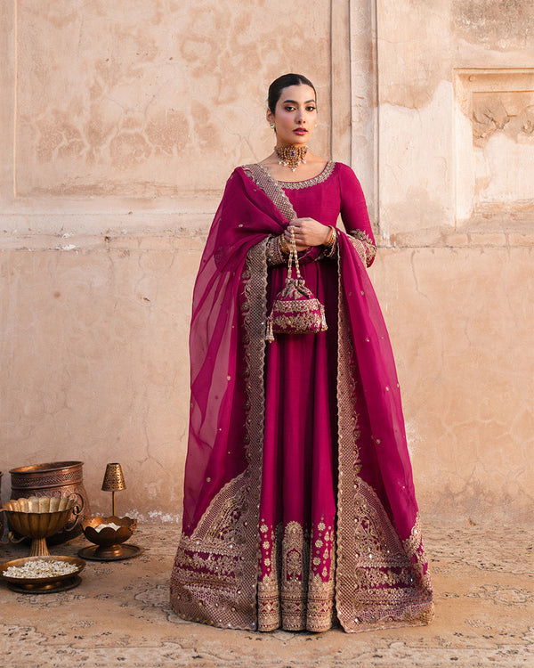 Cassia Luxury Formals Wedding Maaxi Chiffon - Pink Full Ghera Upto 4.2 Yards! Fabric Details Shirt: Chiffon Length Upto 56-58 Inches Max Ghera Upto 4.2 Yards Dupatta: Chiffon 2.7 Yards Trouser: Silk Description •Embroidered Foil Work Koti •Embroidered & Foilwork Front & Back Maaxi Daman Ghera Gehra 4.2 Yards •Embroidered Foilwork Sleeves •Embroidered Foilwork Back Koti * Embroidered & Foilwork Pallu Style Dupatta Best Maaxi For Mehndi & Baraat For Events