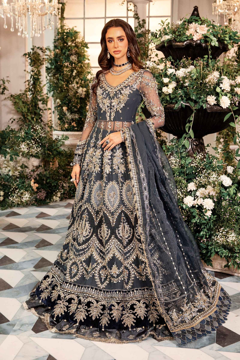 Maria B BD-2901 Dull Blue Pakistani indian wedding bridal dresses usa uk mehndi nikkah outfits S / 4.9 ft