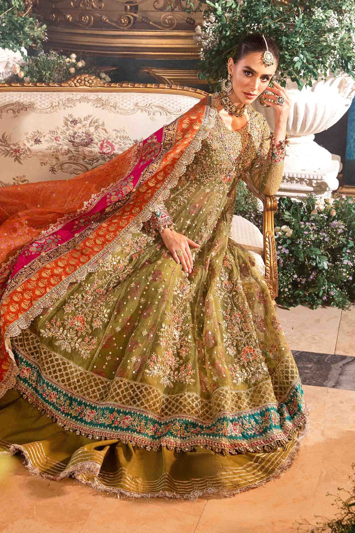 olive green bridal dresses pakistani Elegant Pakistani Wedding Dress Olive Pishwas Style Frock LARGE