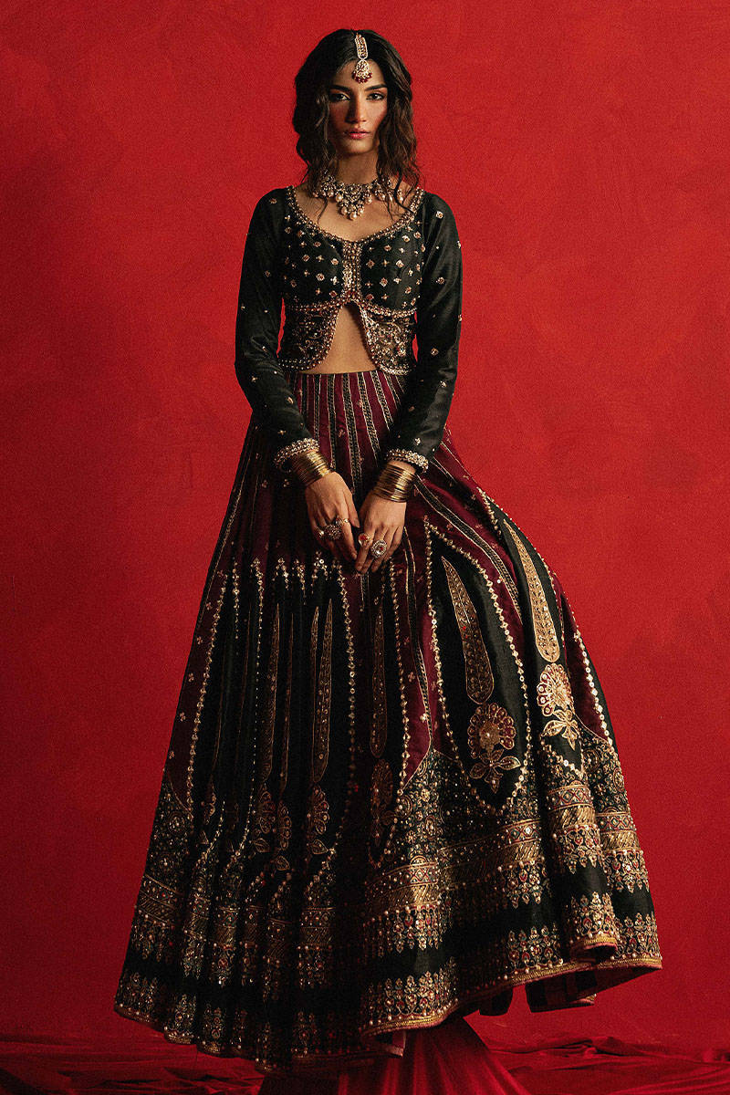 red and black pakistani bridal dresses Black, Gold, and Red Wedding Lehenga