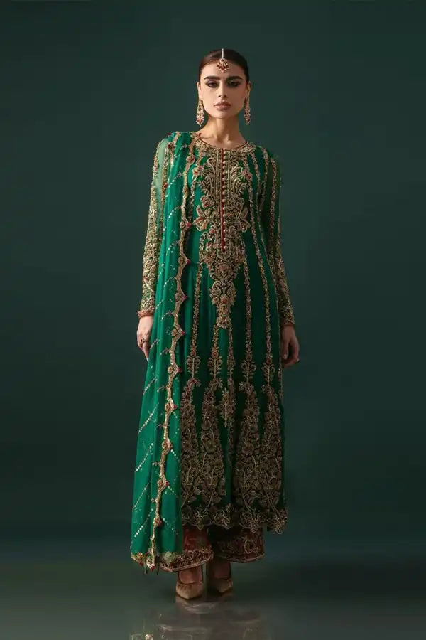 Emerald Hues Nomi-Ansari-Bridal-Mehndi-Dress pakistani indian wedding salwar kameez party wear eid collection luxury wear alll occassion cheap designer dress