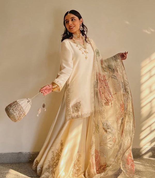 Handmade Sharara - Ivory pakistani indian wedding bridal dress, mehndi nikkah oufits guest suits