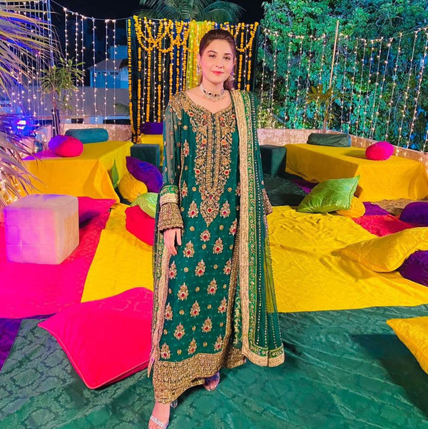 Haris Shakeel - Sea green pakistani indian wedding bridal dress, mehndi nikkah oufits guest suits