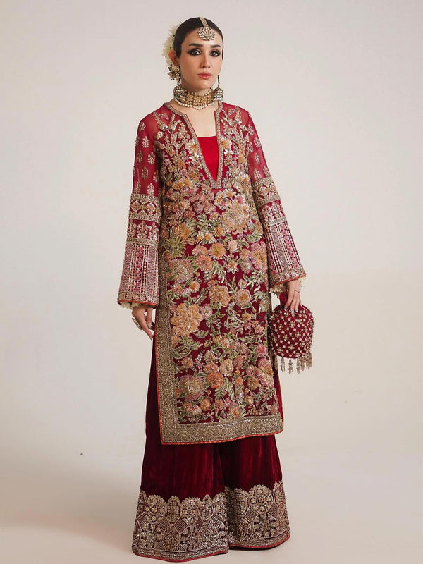 Hussain Rehar - Laali pakistani indian wedding bridal dress, mehndi nikkah oufits guest suits formal party dress salwar kameez