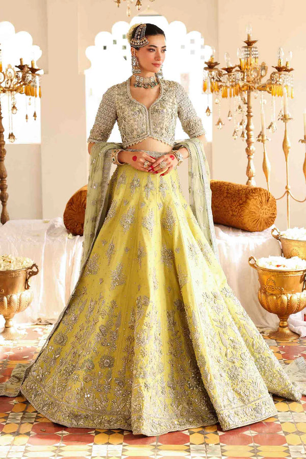 Malika Jahan maria b bridal lehenga choli wedding dress mendi yellow skin salwar kameez