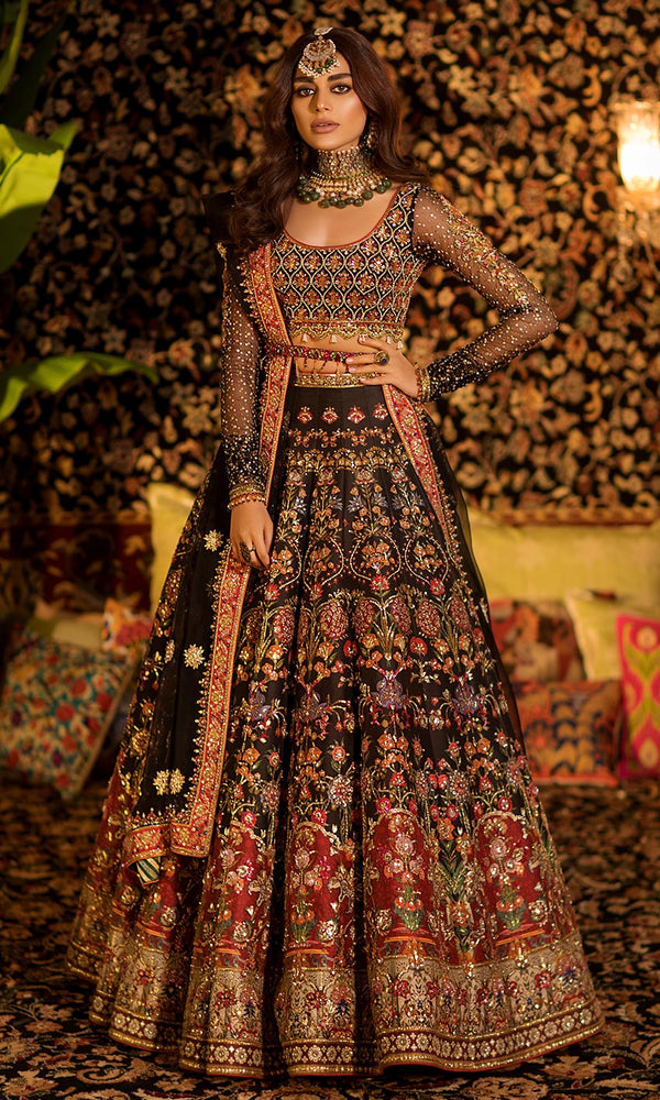 Nomi Ansari - N-713 Black indian pakistani bridal dress nikkah lehenga choli barat walima receptions engagemnnet