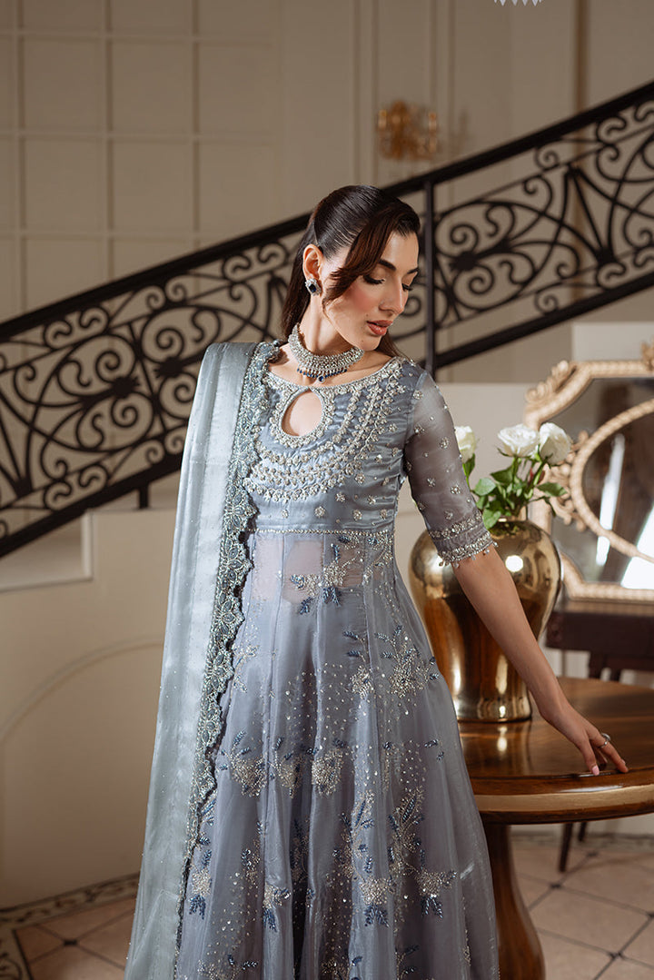 grey and blue pakistani dress Blue Pakistani Dress