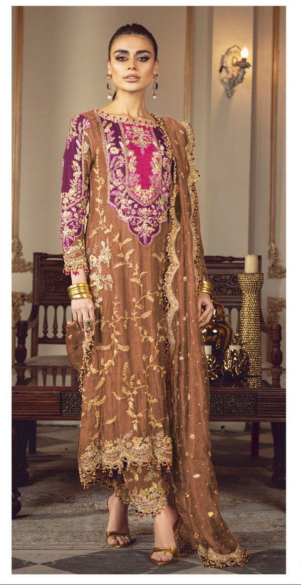 brown dress pakistani 3 Piece Readymade Lawn Dress – Shalwar Kameez Design for Summer 2025 –  Athenapparels main image 1