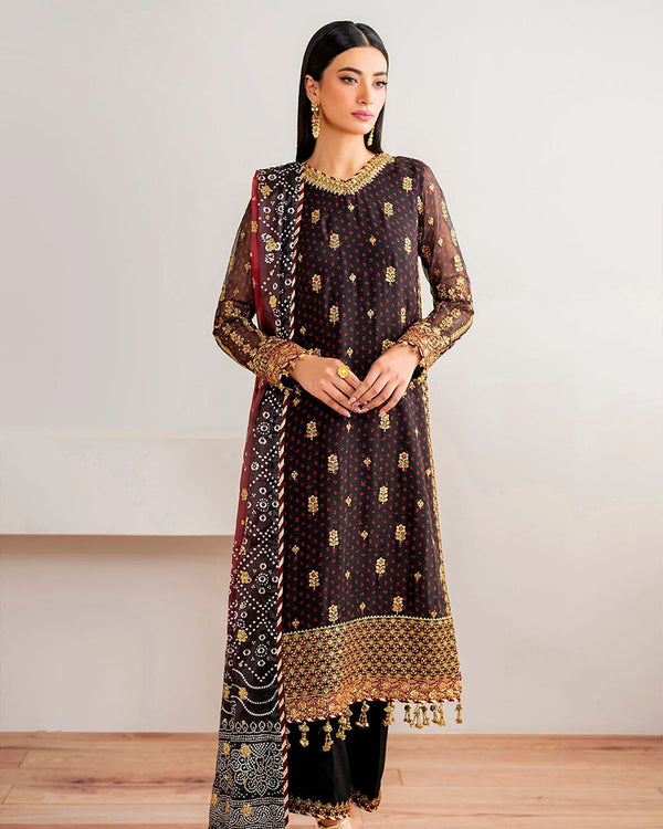 UF-683 Baroque Luxury Chiffon Collection-Black Chunri pakistani indian wedding bridal dress, mehndi nikkah oufits guest suits