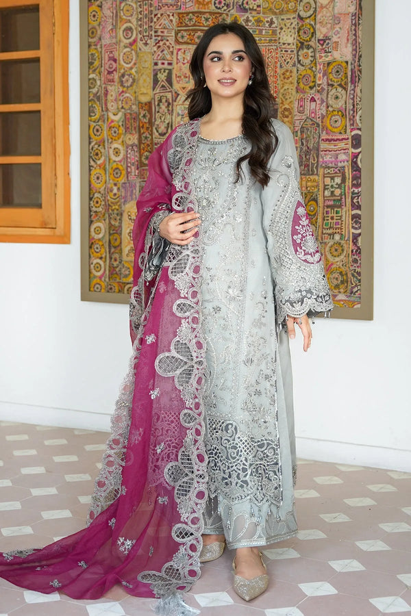 grey and pink colour combination pakistani dresses Buy Grey Mock Layer Dress with Pink Organza Dupatta Online for Woman