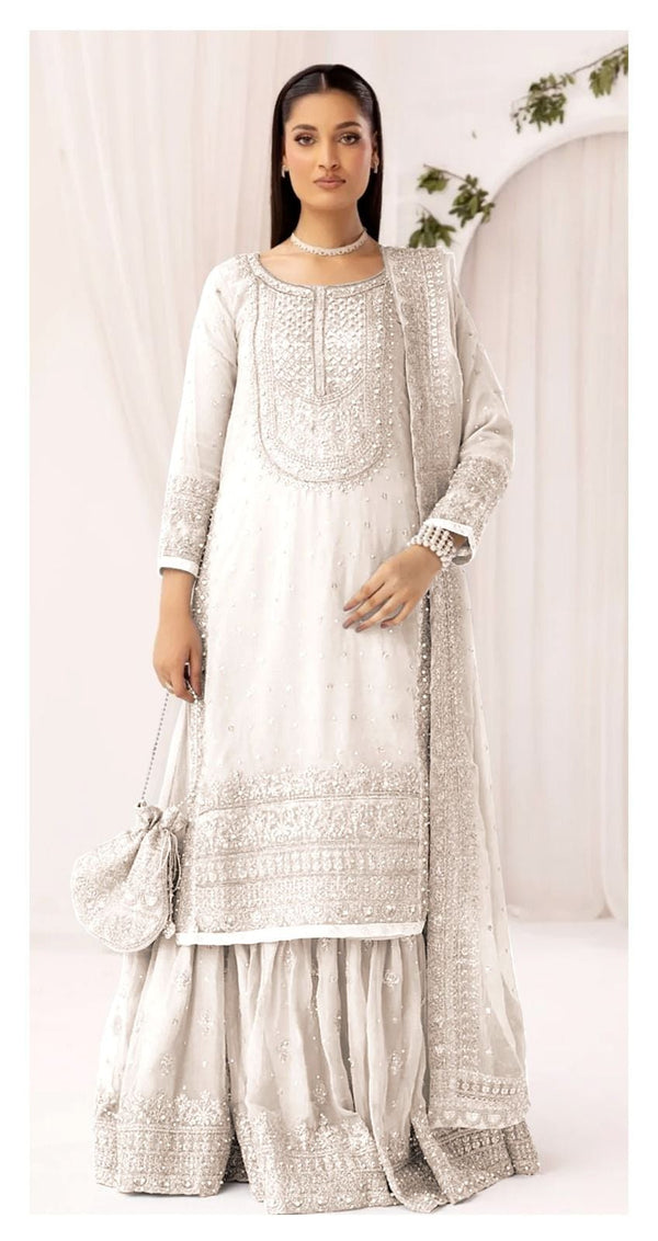 hussain rehar white nikkah dress for pakistani indian wedding bridal wear walima barat party dress
