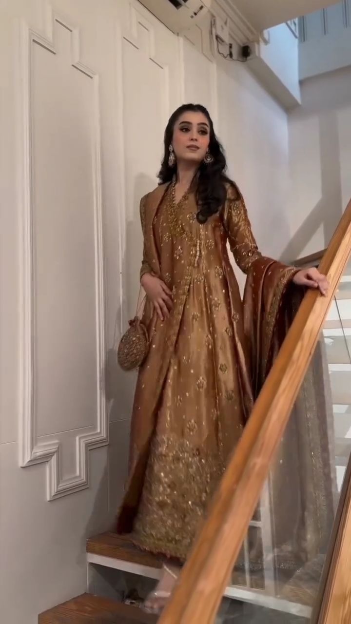 Haris Shakeel - Copper Gold Hibiscus Angrakha pakistani indian wedding bridal dress, mehndi nikkah oufits guest suits Pakistani Designer Dresses Haris Shakeel - Copper Gold Hibiscus Angrakha pakistani indian wedding bridal dress, mehndi nikkah oufits guest suits Pakistani Designer Dresses