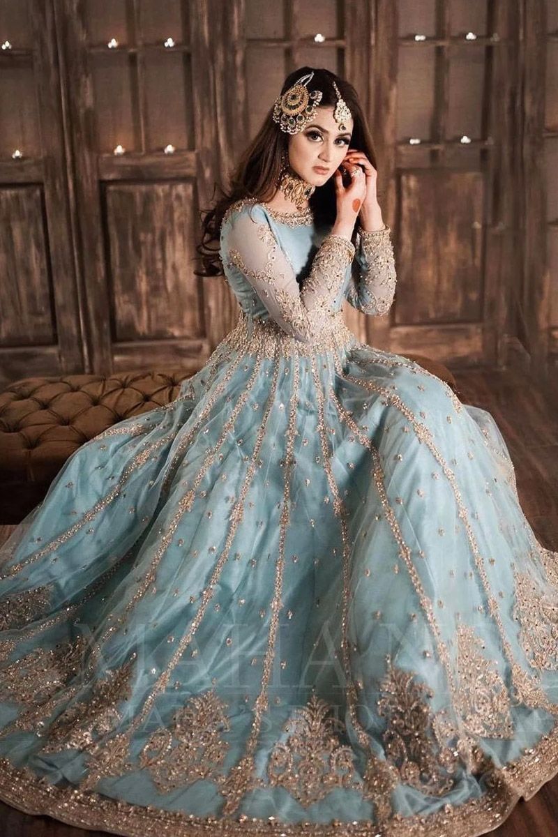 aqua blue dress for wedding pakistani L / 5.7 ft Size:PS River Island Black Polka and sleeves fit:Maxi