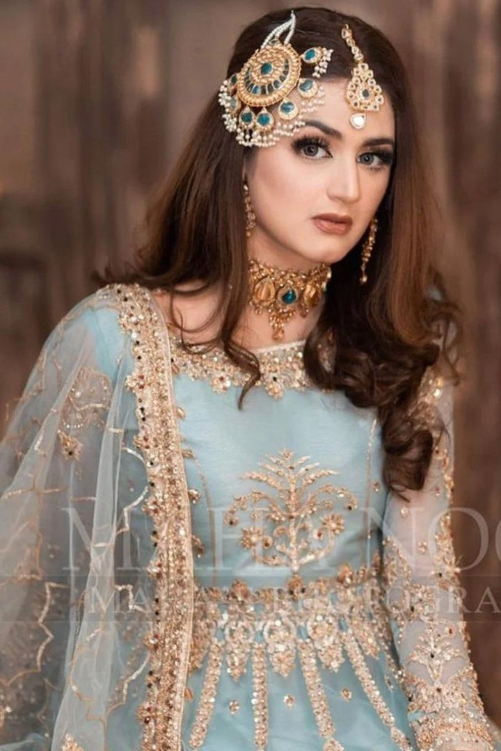 aqua blue dress for wedding pakistani Aqua Bridal Dress, Silver Embellished Pakistani Guest Outfit,