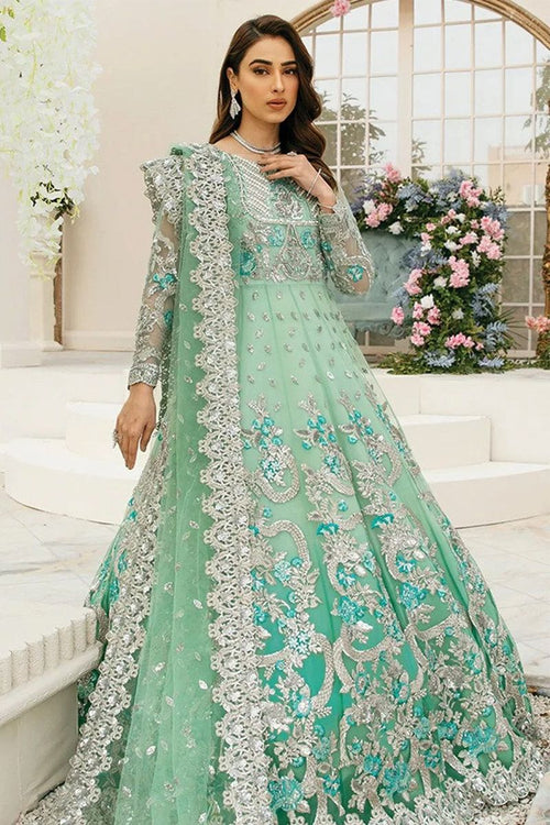 green emerald velvet dress Hussain Rehar Inspired Mint Lehenga