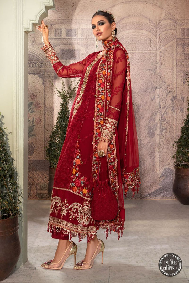 Maria b Chiffon - MPC-22-201-Ruby Red Pakistani Designer Dresses Maria b Chiffon - MPC-22-201-Ruby Red Pakistani Designer Dresses