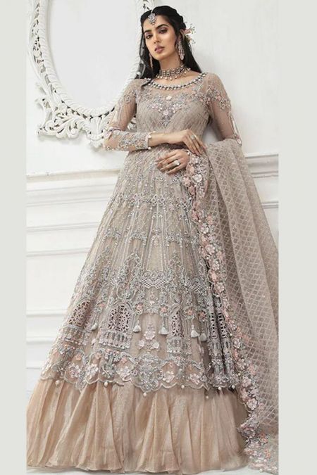 Maria b custom stitch Long Frock style Wedding Dress Blush Peach (MC-018)