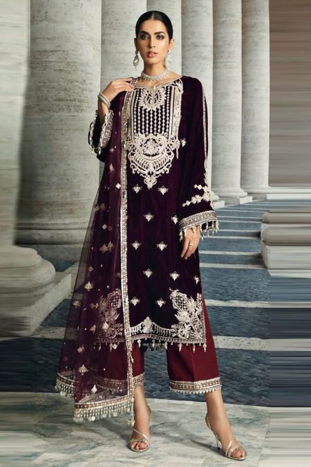 Anaya custom stitch salwar Kameez style Wedding Dress Velvet collection Maroon