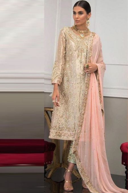 Anus Abrar custom stitch salwar Kameez style Wedding Dress organza collection