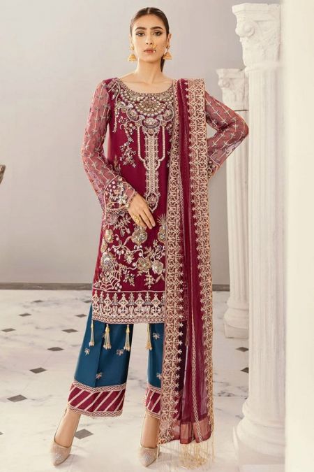 Akbar Aslam custom stitch Salwar Kameez style Wedding Dress chiffon collection