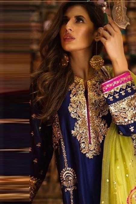 Bisma Khan custom stitch Salwar Kameez Style Wedding Dress Blue chiffon collection