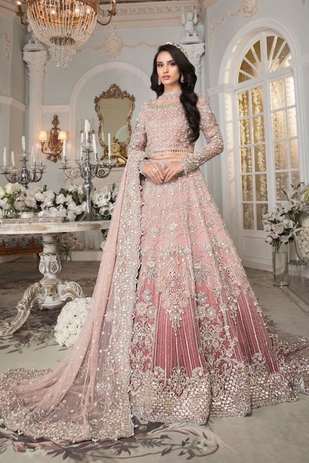 Maria b Pakistani Wedding Dresses Indian dress bridal maxi lehenga choli Pink shade (EX-140) 