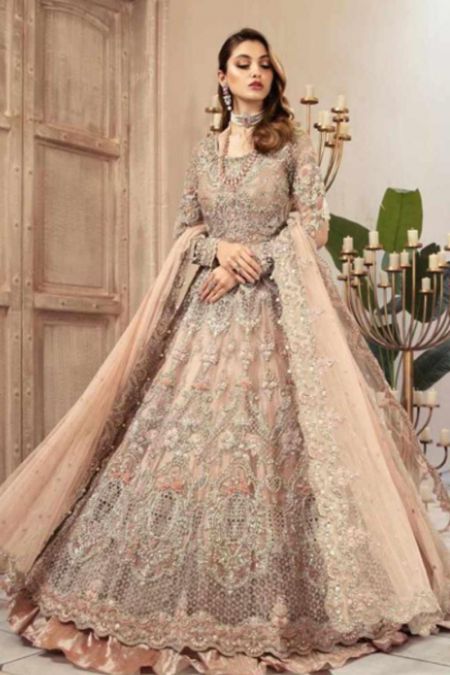 Maria b Pakistani Wedding Dresses Indian dress bridal Maxi Gold/Skin (MC-031)