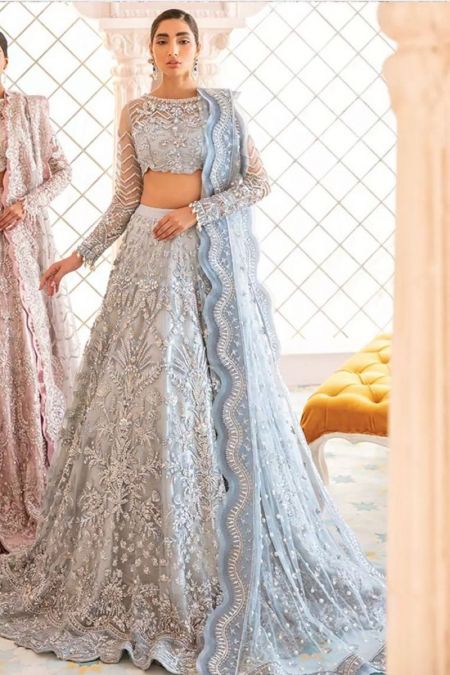 Republic Latest Pakistani Wedding dress Bridal Lehenga Choli Custom stitched WF-41 Grey