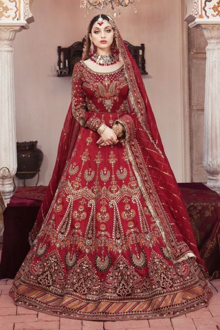 Maria B Wedding Dress Bridal Maxi Lehenga Choli style Red