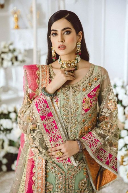 Maryum N Maria custom stitch salwar kameez style Wedding Dress mehendi dholki mint green