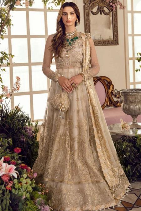 Afrozeh custom stitch Maxi Long Frock style Wedding Dress La Fuchsia EVELINE