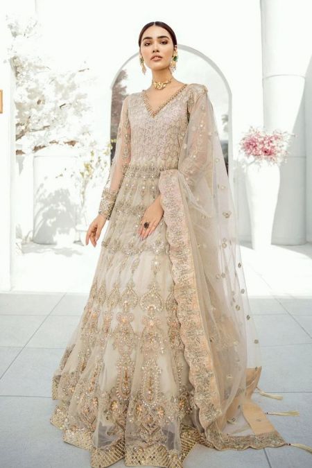 Akbar Aslam custom stitched Maxi long frock style Wedding Dress net collection AAC (1314) ASTILBE