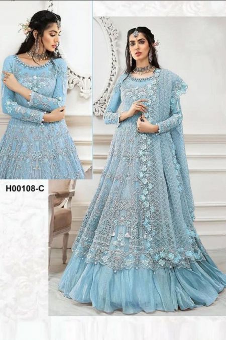 Maria b custom stitched Maxi long frock style Wedding Dress RUEDAD E SAHR-A ravishing Blush blue MC-018
