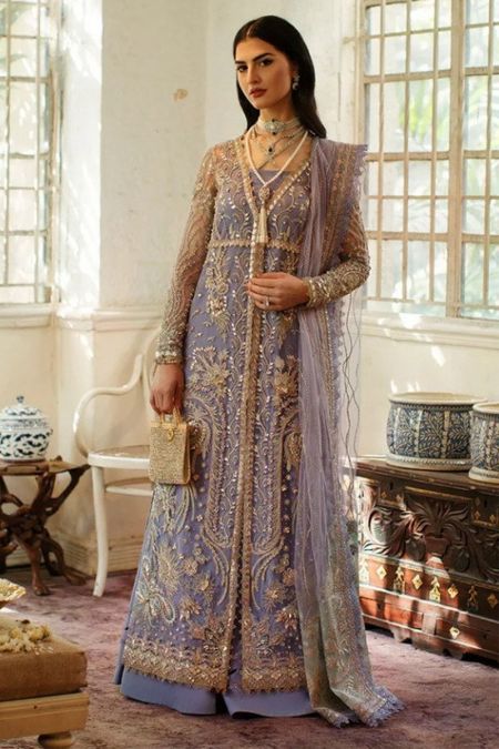 Mushq custom stitched long kameez front open style Wedding Dress net collection ZAINA (LF21-03)