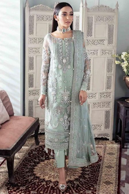 Gulaal custom stitched salwar Kameez style Wedding Dress net collection Star Du Spectacle mint green