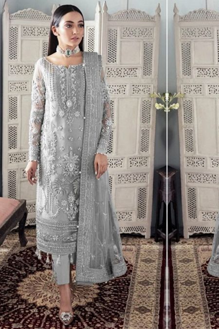 Gulaal custom stitch salwar Kameez style Wedding Dress net collection Star Du Spectacle grey