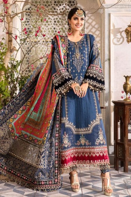 Latest Maria b custom stitched Maxi long kameez style Wedding Dress Midnight Blue (BD-2407)