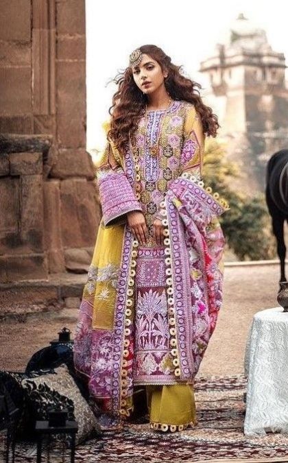 Maryam Hussain Wedding collection Mustard Pink Heena