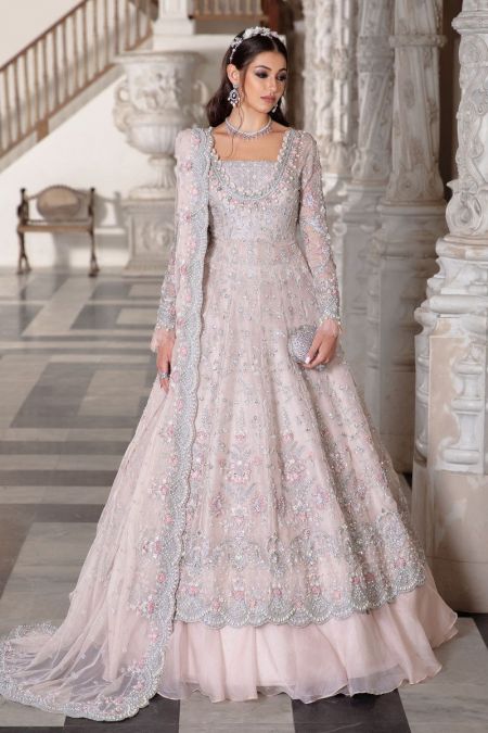 Maria B Couture Long gown with Lehenga Pale Pink MC-042